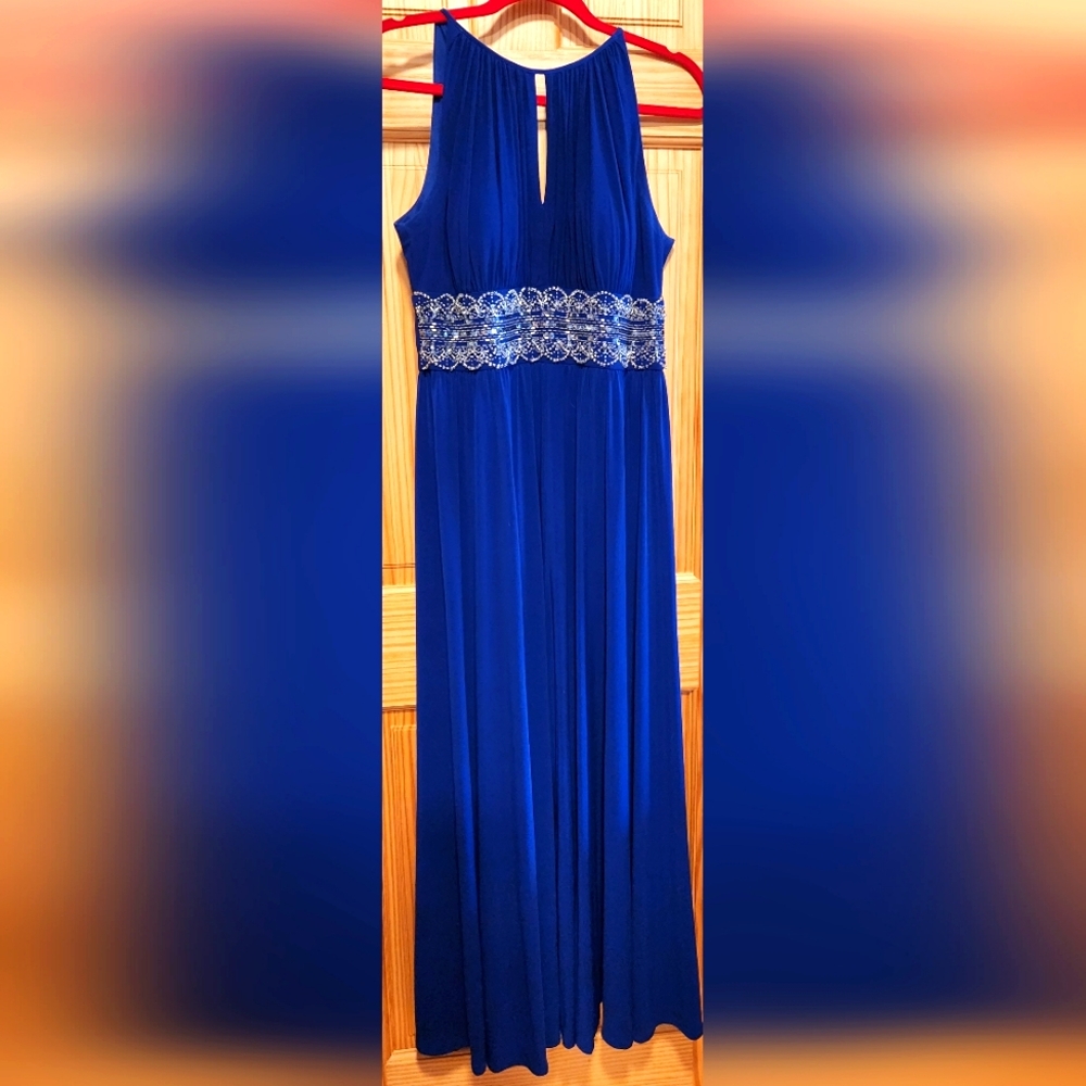 R & M Richards Floor Length Formal dress. Royal Blue with Sequins. SIZE 10